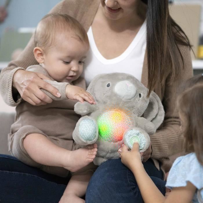 INGENUITY Doudou bébé lapin Sylvi, peluche, mélodies et vibrations apaisantes, lumineux, cadeau bébé