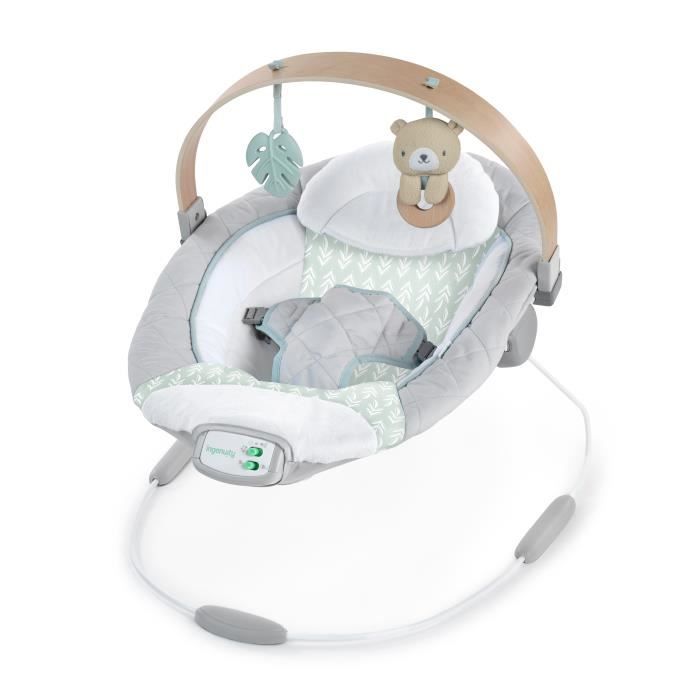 INGENUITY Transat bébé Nate l'Ourson avec arche d'éveil en bois,  Cadeau Noel bébé