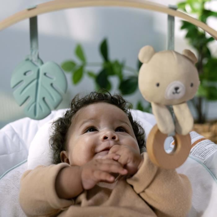 INGENUITY Transat bébé Nate l'Ourson avec arche d'éveil en bois,  Cadeau Noel bébé