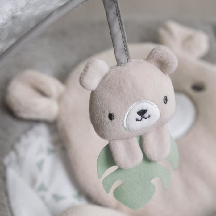 INGENUITY Transat bébé confort Petit Ourson, Arche d'éveil lumineuse, Coussin réducteur amovible, Cadeau Noel bébé