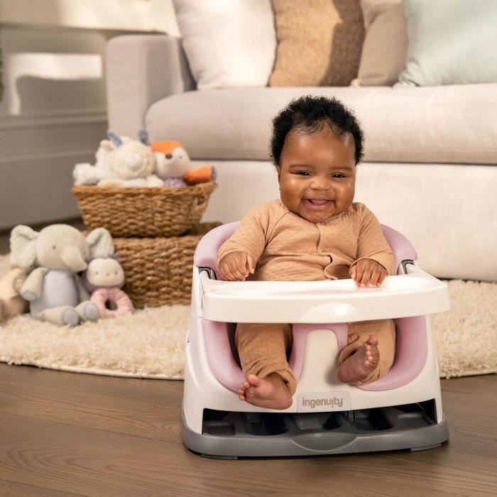 INGENUITY Réhausseur de chaise bébé enfant de 6 mois ŕ 3 ans, Base 2 en 1 Pivoine, plateau amovible, rangement et nettoyage facile