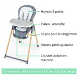 INGENUITY Chaise haute 7 en 1  de la naissance jusqu'a 5 ans Proper Positioner - Chambray- Transat bébé, réhausseur, siege