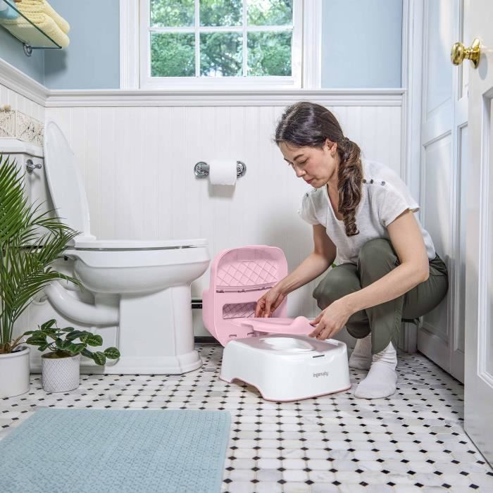 INGENUITY Marche pied et pot d'apprentissage avec cuvette amovible, Antidérapant, Assise ergonomique, rose