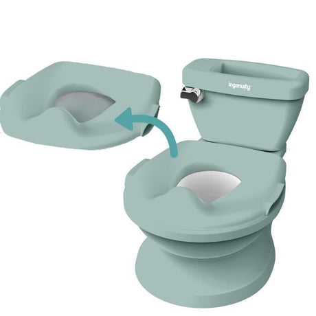 INGENUITY Mini Toilette enfant avec Réducteur de Toilette inclus, Chasse d'eau musicale et rangement lingette intégré Vert