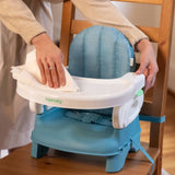 INGENUITY Rehausseur de chaise deluxe pliable turquoise, nomade avec tablette et sangles inclus