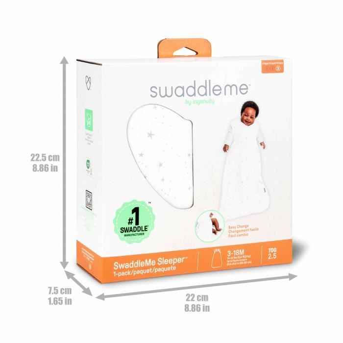 INGENUITY, Gigoteuse d'Emmaillotage, sac de couchage Pluie d'étoiles, TOG 2. 5 évolutive de 3 a 18 mois certifié oeko-Tex