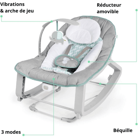 INGENUITY Transat bébé a bascule évolutif Keep Cozy Weaver 3 Positions: cadeau bébé, 0M+ jusqu'a 18kg