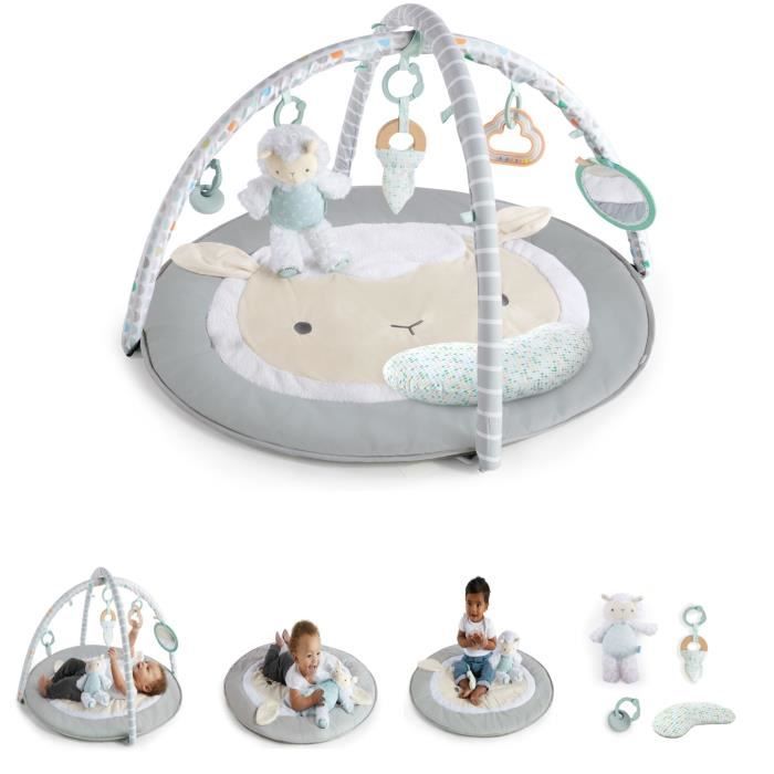 INGENUITY Tapis d'éveil bébé évolutif - Petit Mouton - Arche de jeu amovible, 5 jouets sensoriels, peluche mouton,Cadeau Noel bébé