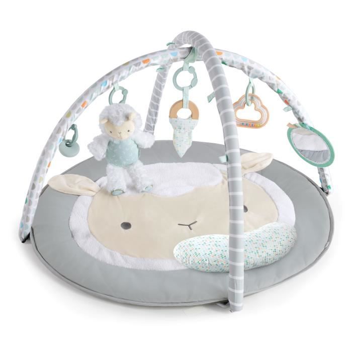 INGENUITY Tapis d'éveil bébé évolutif - Petit Mouton - Arche de jeu amovible, 5 jouets sensoriels, peluche mouton,Cadeau Noel bébé