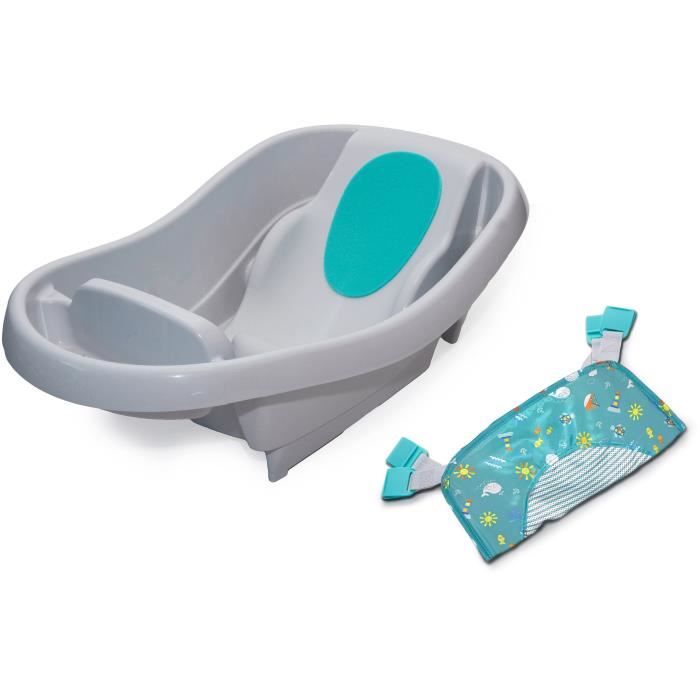 INGENUITY Baignoire bébé évolutive, grand confort, extra-large avec transat bébé hamac en tissu doux, jusqu'a 24 mois