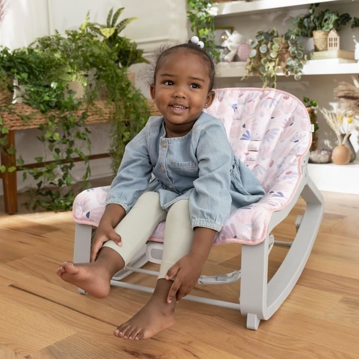 INGENUITY Transat bébé bascule évolutif 3-en-1 Keep Cozy -Burst- 3 Positions: arche avec jouets peluches amovible, jusqu'a 18 kg