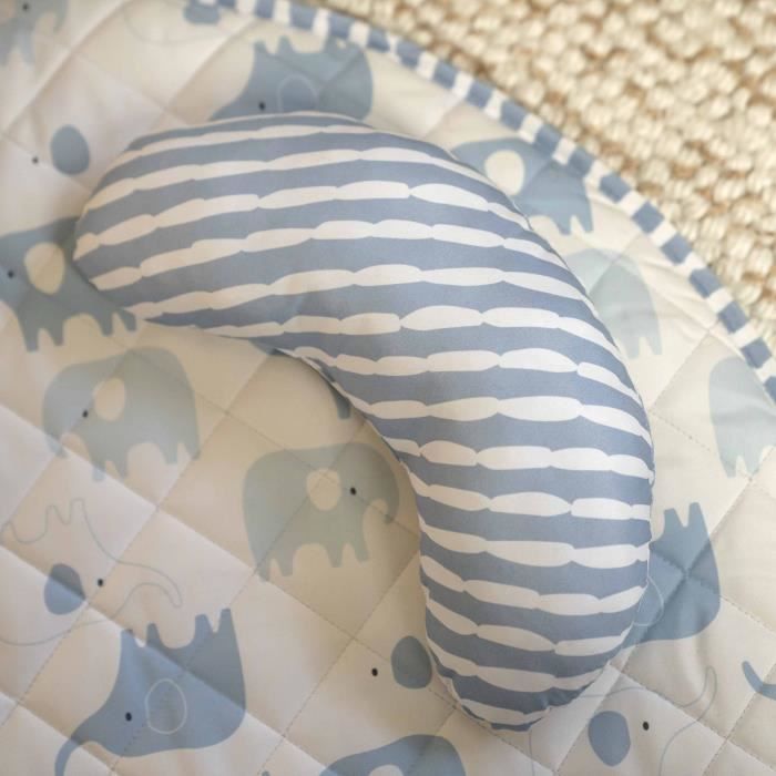 INGENUITY Tapis d'éveil bébé pliable Cosy Spot Elephant,coussin reversible, arche de jeux en bois, miroir et jouets sensoriels bébé