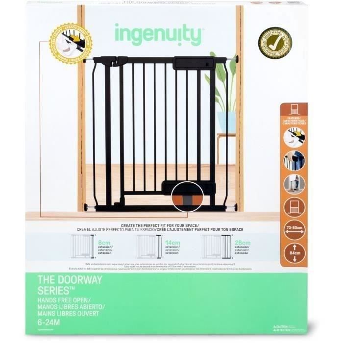 INGENUITY- Barriere de sécurité escalier enfants, animaux, ouverture main ou pied, 84cm de hauteur, largeur entre 73 et 80 cm