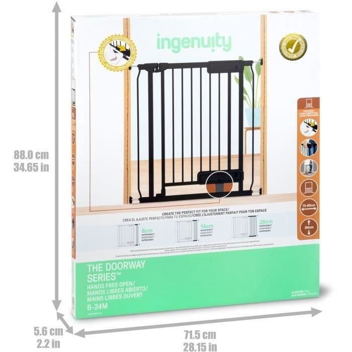 INGENUITY- Barriere de sécurité escalier enfants, animaux, ouverture main ou pied, 84cm de hauteur, largeur entre 73 et 80 cm