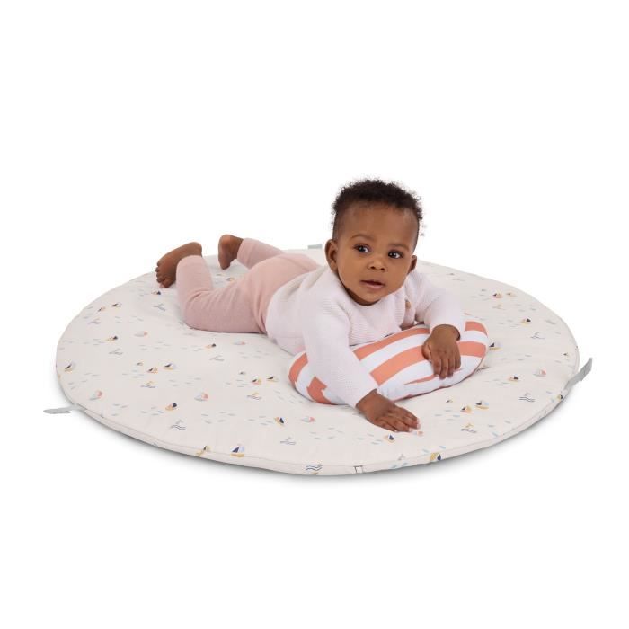 INGENUITY Tapis d'éveil réversible bébé évolutif - Marin - pliable, arche de jeu en bois amovible, 5 jouets, miroir, coussin