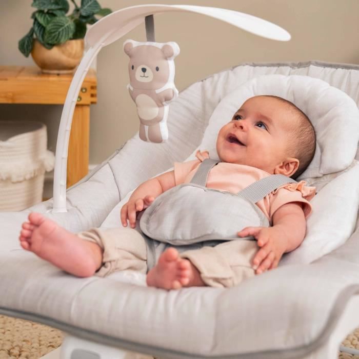 INGENUITY Transat bébé bascule évolutif 3-en-1 Keep Cozy -Linden- 3 Positions: arche avec jouets peluches amovible, jusqu'a 18 kg