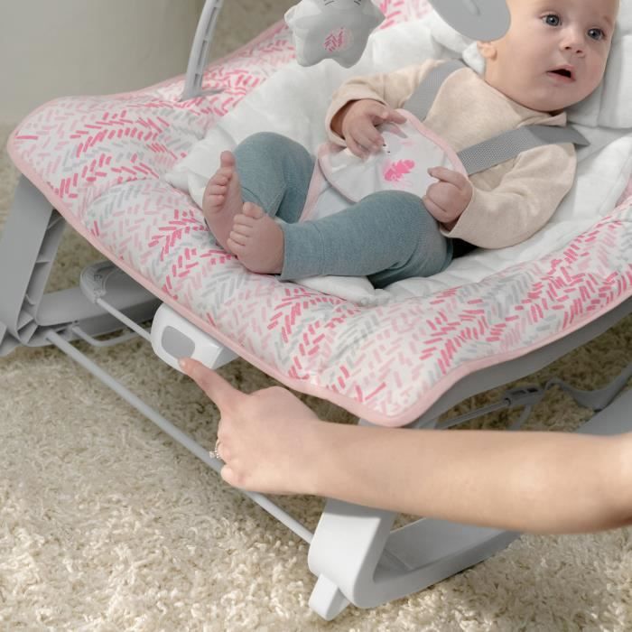 INGENUITY Transat bébé bascule évolutif 3-en-1 Keep Cozy -Lily- 3 Positions: arche avec jouets peluches amovible, jusqu'a 18 kg