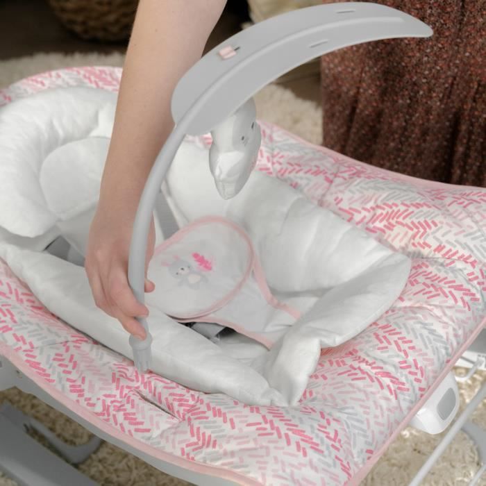 INGENUITY Transat bébé bascule évolutif 3-en-1 Keep Cozy -Lily- 3 Positions: arche avec jouets peluches amovible, jusqu'a 18 kg