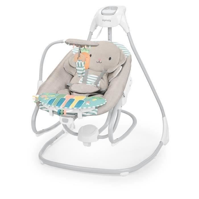 INGENUITY Balancelle électrique et transat a bascule 4 en 1 Sylvi. Evolutif avec un jeu piano bébé inclus