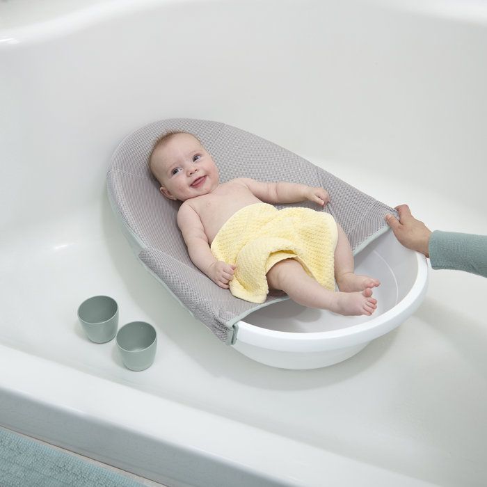 INGENUITY Baignoire bébé évolutive, extra-large avec transat bébé hamac en tissu doux et support bébé assis de 0 a 24 mois