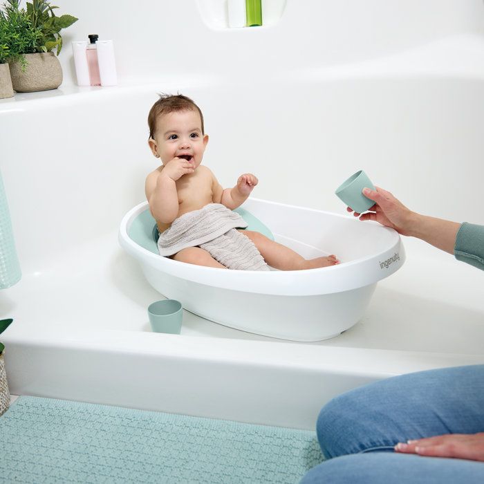 INGENUITY Baignoire bébé évolutive, extra-large avec transat bébé hamac en tissu doux et support bébé assis de 0 a 24 mois