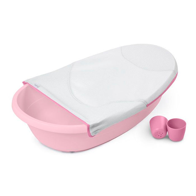 INGENUITY Baignoire bébé évolutive rose, extra-large, transat bébé hamac en tissu, support bébé assis, 2 jeux d'eau de 0 a 24 mois