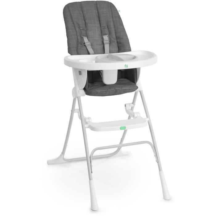 INGENUITY Compact high chair, with safety plate, folds flat, Sun Valley collection, gray