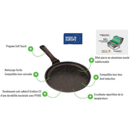 Poele a crepes - INOXIBAR - Ř 26 cm - Anti-adhésif - Tous feux dont induction - Noir
