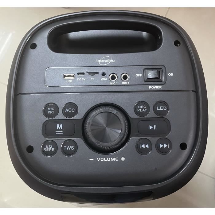 Enceinte karaoké - INOVALLEY - RGB - 800 Watts - Bluetooth V5.0 - Micro sans fil inclus - Autonomie 2 a 3 heures - LED