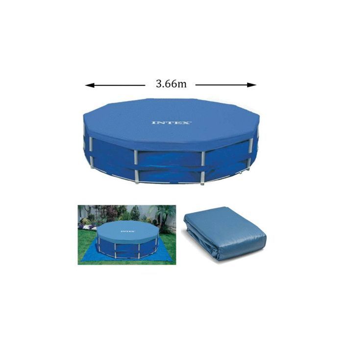 Bâche de protection pour piscine ronde Intex 28031 - Diametre 3,66m - Rabat 25cm - PVC - Bleu