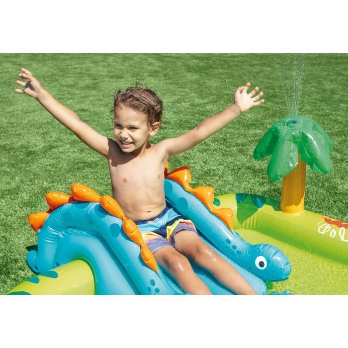 Aire de jeux gonflable - INTEX - Petit Dino - 143 Litres - 2 ans+ - 191 x 152 x 58 cm - Inclus : toboggan, fontaine, dino gonflable