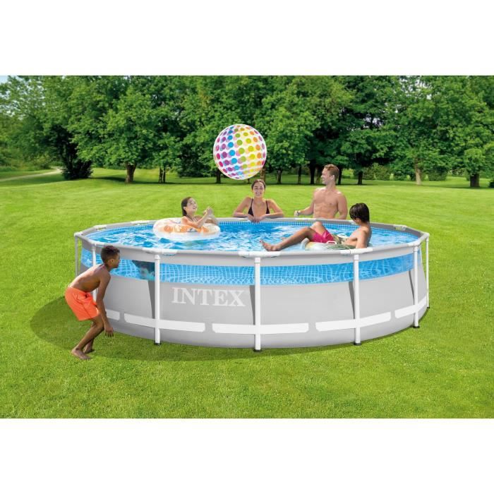 Kit Piscine hors sol tubulaire INTEX - Pris Frame - 427 x 107 cm - Ronde (Pompe, bâche, tapis de sol et échelle) - 26722NP
