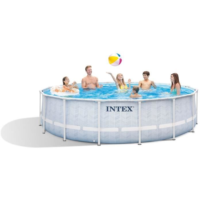 Kit Piscine hors sol tubulaire INTEX - Pris Frame - 488 x 122 cm - Ronde (Pompe, bâche, tapis de sol et échelle) - 26746NP