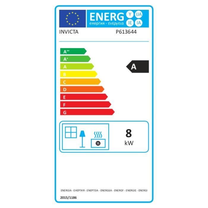 Poele a bois INVICTA Mesnil - Puissance optimale 8 kW - Max: 12kW- Bűches 34 cm max - Fonte - Fabriqué en France - Ecodesign