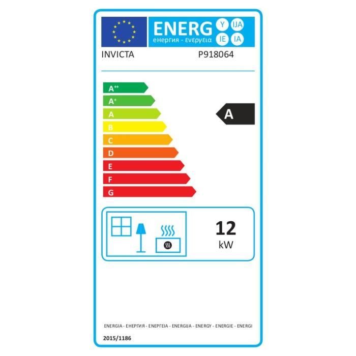 Poele a bois en fonte INVICTA Mandor - Puissance optimale: 12 kW - Max: 18kW - Bűches 33 cm max - Fabriqué en France - Ecodesgn