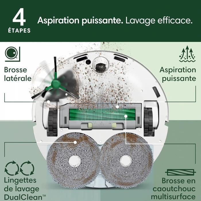 iRobot Roomba Plus 405 Combo Robot + AutoWash - Base Multifonction - Lavage et séchage des lingettes - LiDAR Clearview
