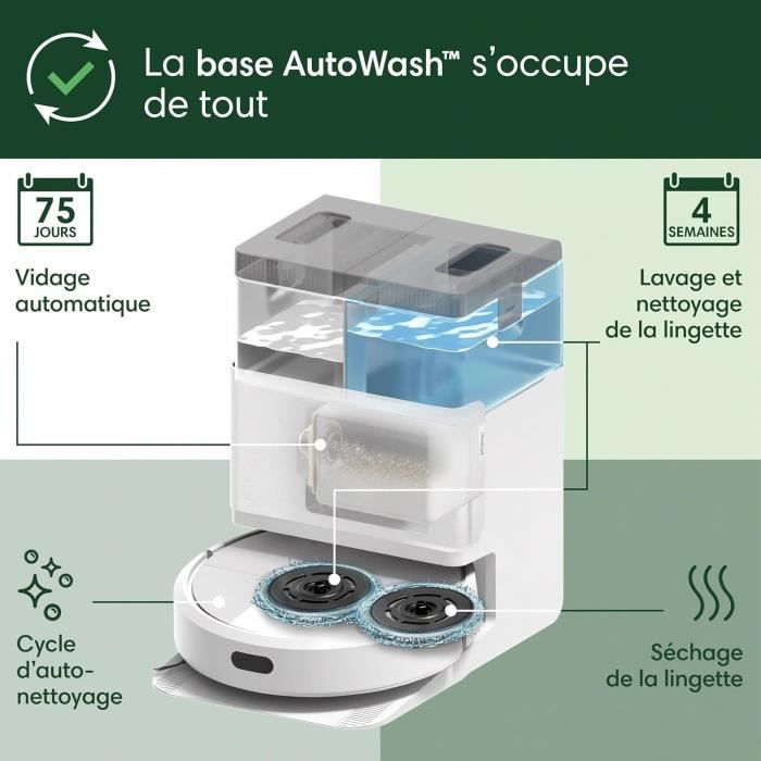 iRobot Roomba Plus 405 Combo Robot + AutoWash - Base Multifonction - Lavage et séchage des lingettes - LiDAR Clearview