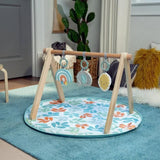 INGENUITY Tapis d'éveil bébé Sun Valley, arche de jeu en bois - 3 jouets amovibles - pliable