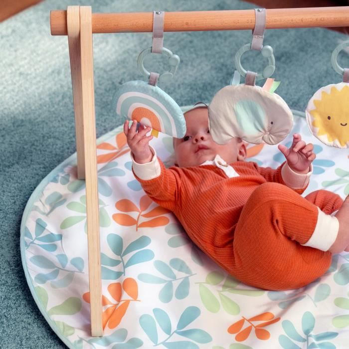 INGENUITY Tapis d'éveil bébé Sun Valley, arche de jeu en bois - 3 jouets amovibles - pliable