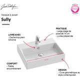 Vasque a poser rectangulaire- JACOB DELAFON - Sully - 50 x 40 cm - Céramique - Durable - Finition blanc brillant