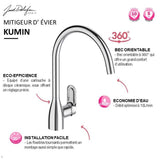 Mitigeur évier KUMIN - Bec tube orientable - Finition chrome - JACOB DELAFON
