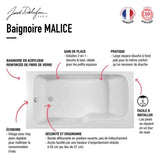 Baignoire rectangulaire Bain-douche Malice 160 x85 cm Blanche Jacob Delafon E6D146R-00