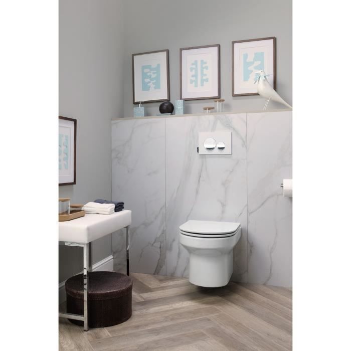JACOB DELAFON Pack WC suspendu sans bride Elite, abattant extraplat fermeture douce, Blanc, EDX112-00