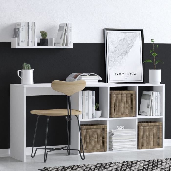 Bureau d'étude élégant - JACK - Blanc / Chene - 145 x 74 x 45 cm