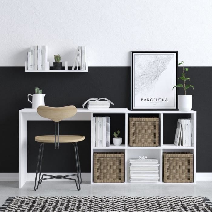 Bureau d'étude élégant - JACK - Blanc / Chene - 145 x 74 x 45 cm