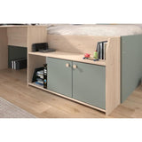 Lit combiné enfant 90x190/200 cm JADE - Chene / Vert céladon - Bureau et rangements - PARISOT