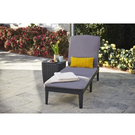 Bain de soleil - Allibert by KETER – JAIPUR - en résine imitation rotin tressé - gris graphite - dossier réglable avec coussin