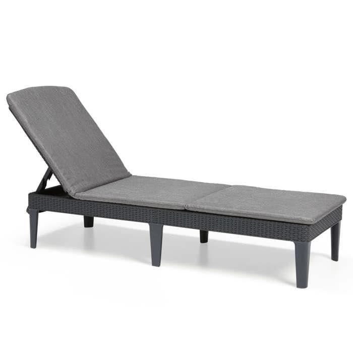 Bain de soleil - Allibert by KETER – JAIPUR - en résine imitation rotin tressé - gris graphite - dossier réglable avec coussin