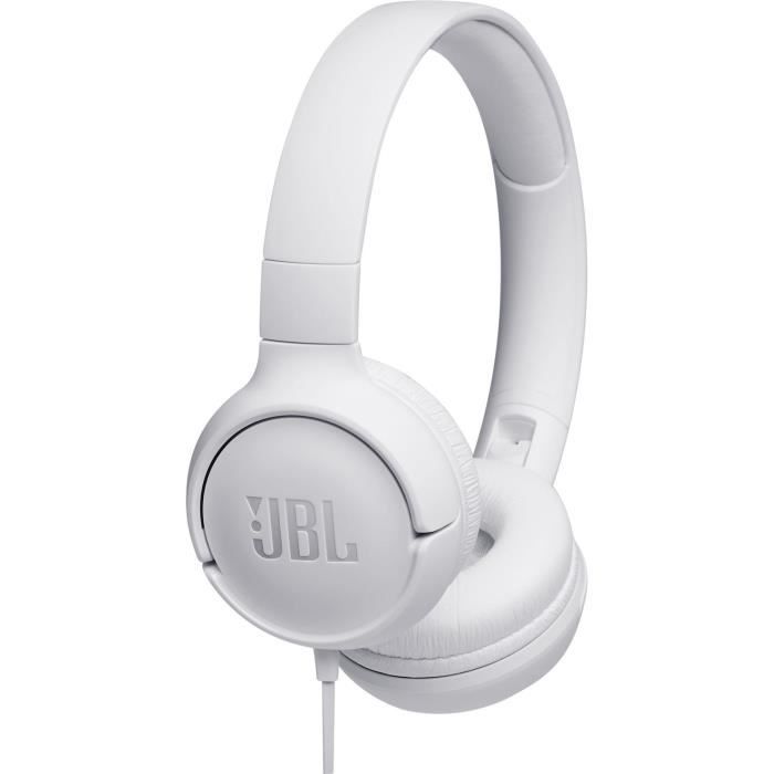 Casque filaire JBL Tune 500 - Son Pure Bass - Conception légere et et pliable - Blanc