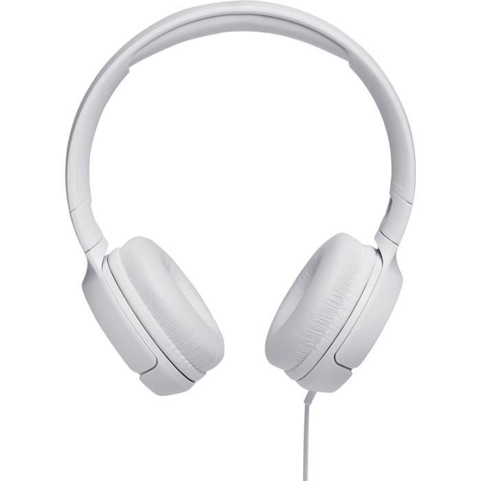 Casque filaire JBL Tune 500 - Son Pure Bass - Conception légere et et pliable - Blanc